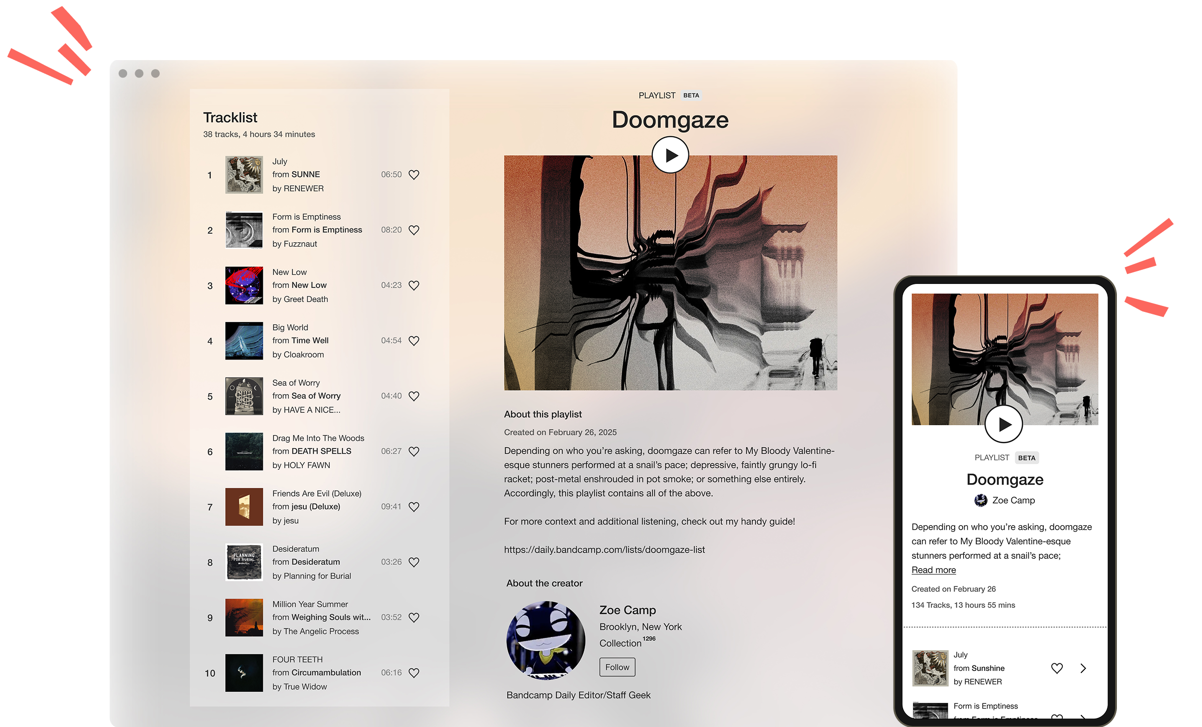 Bandcamp Playlist Beta desktop product screenshot